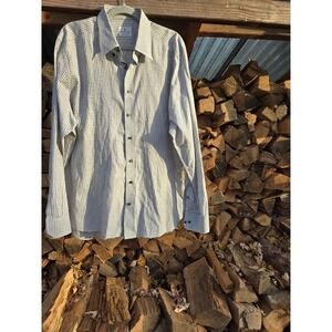 Emanuel Berg Shirt Mens XXL Modern Fit Button Up Down Microcheck Grey White